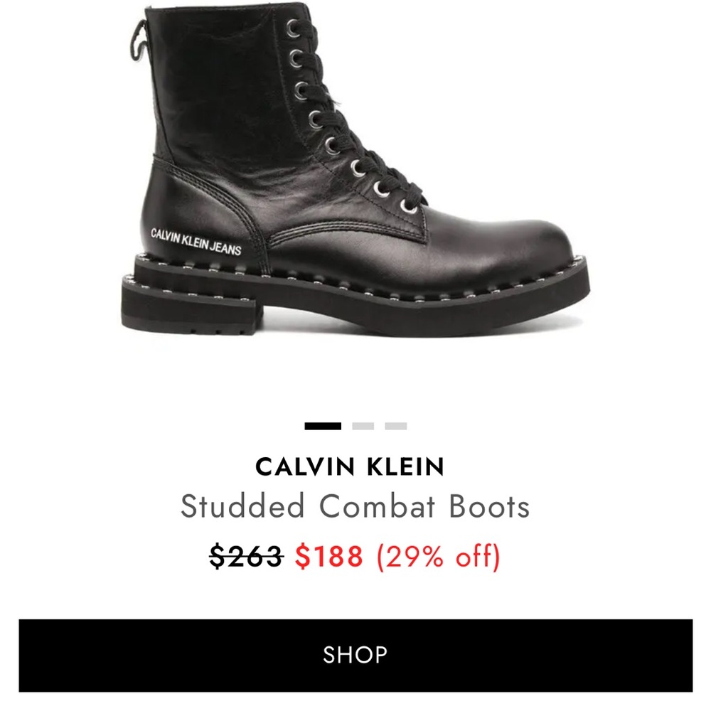Calvin Klein Black Studded Leather Combat Boots